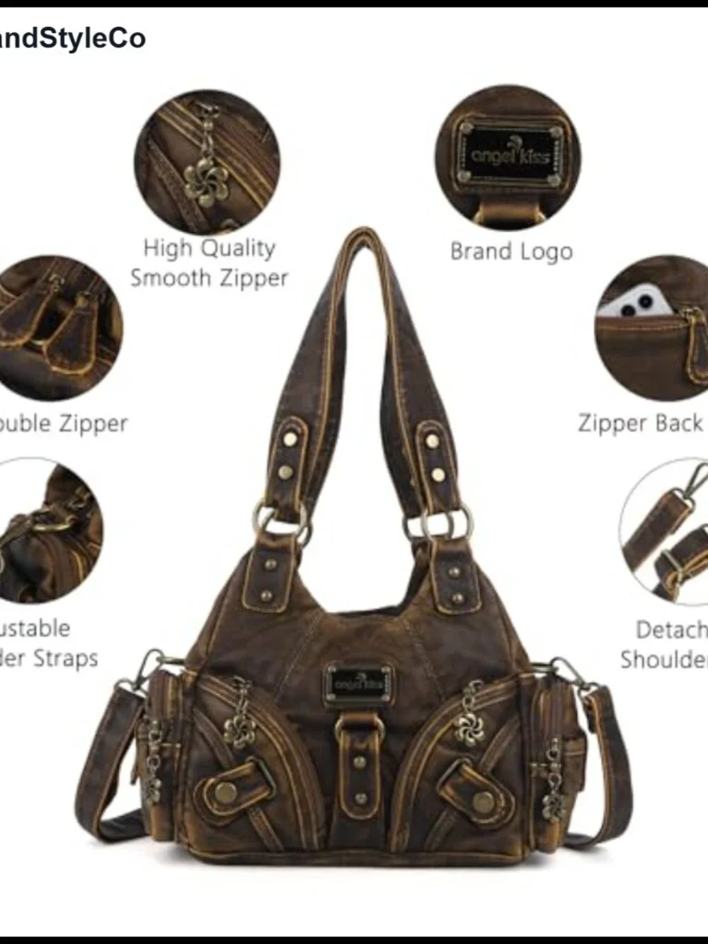 Vegan Leather Hobo Shoulder Bag Multi-Pocket Crossbody Tote